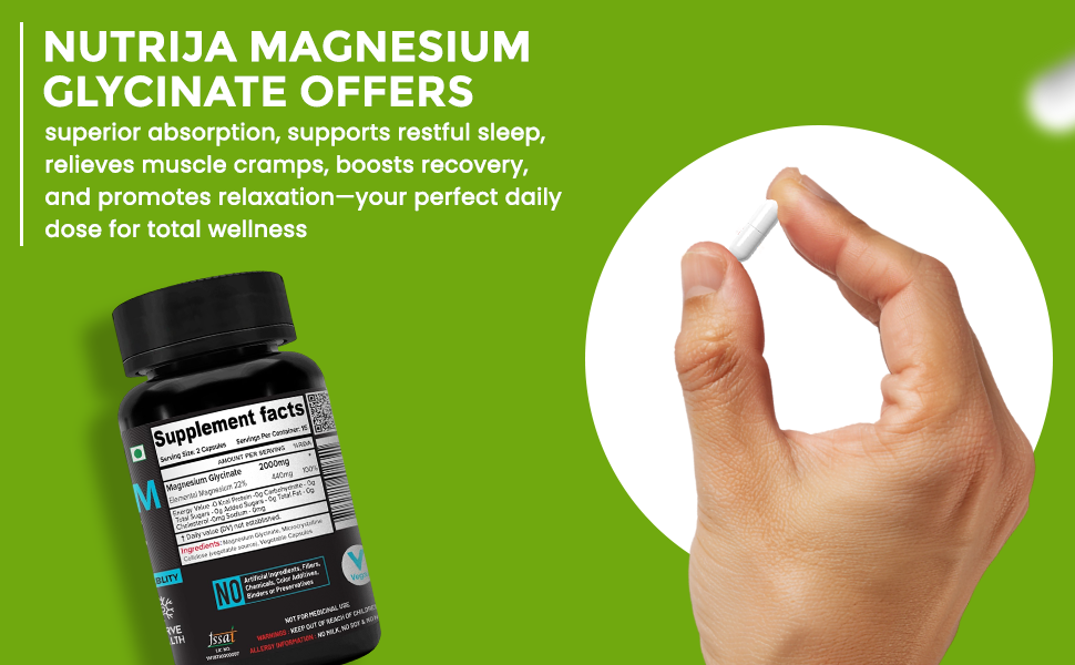 NutriJa Magnesium Glycinate 2000mg Supplement | Contains Elemental 22% (440mg) Per Serving - Superior Absorption & High Potency - 30 Veg Capsules