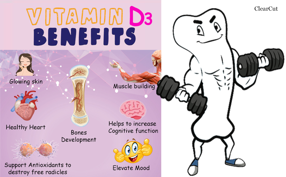 ClearCut Vitamin D3 K2 B12 Calcium tablet Joints bones Boosting Immunity supplement for men women 120