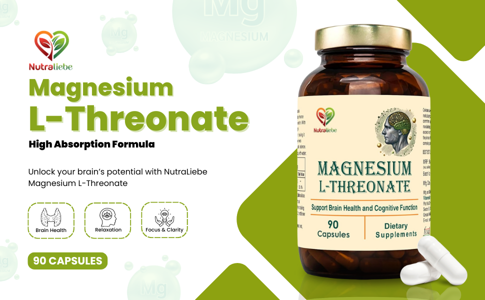 Magnesium L-Threonate, 90 Capsules, Brain Health, Cognitive Support, Promotes Relaxation & Focus, High Absorption Formula