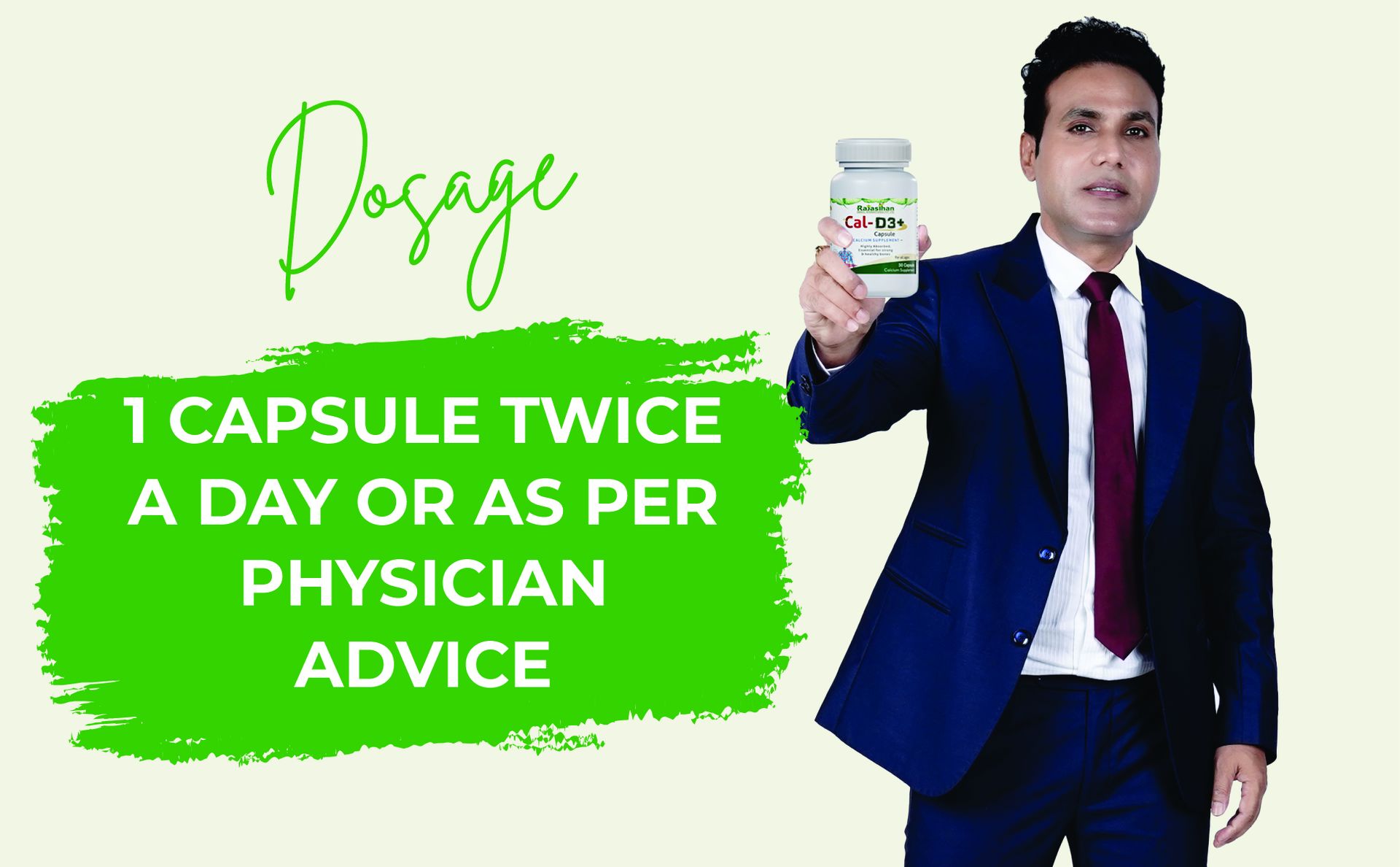 Cal-D3+ Capsules by Rajasthan Aushdhalaya | Calcium Supplement | Essential for Strong & Healthy bones | 60 Capsules
