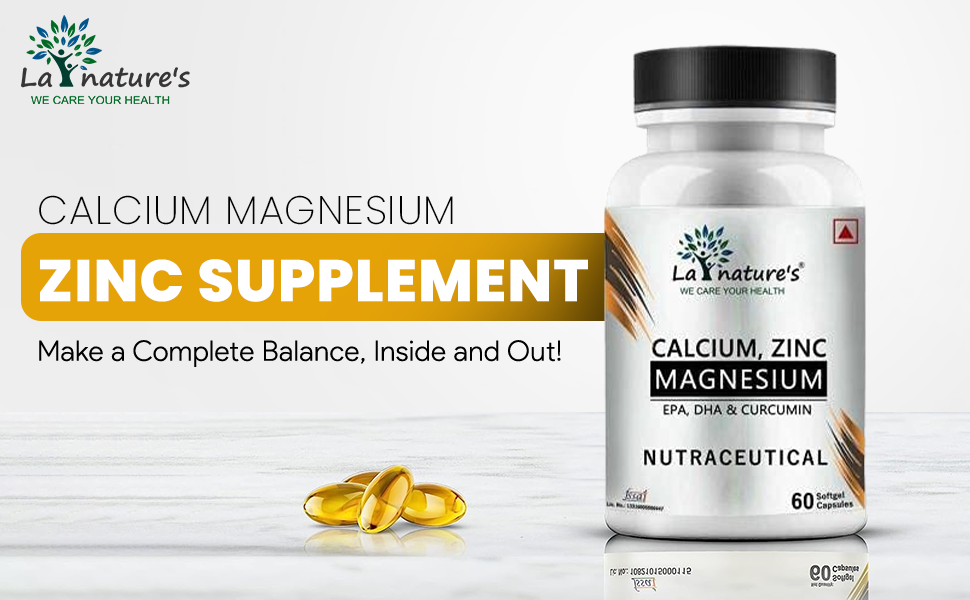La Nature's Calcium Magnesium Zinc With Biotin & Vitamin D3 - Calcium Citrate 500 Mg And Vitamin D3 400 Iu - Adults - 60 Softgels