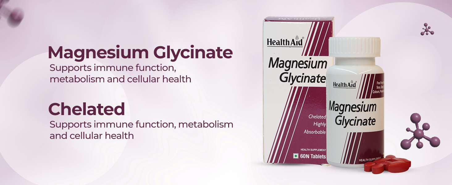 HealthAid Chelated Magnesium Glycinate with Zinc (1682 mg) – Magnesium Supplement for Muscle Recovery, Sleep Support, Cramps Relief & Nerve Health | Promotes Brain Health – 60 Veg Tablets