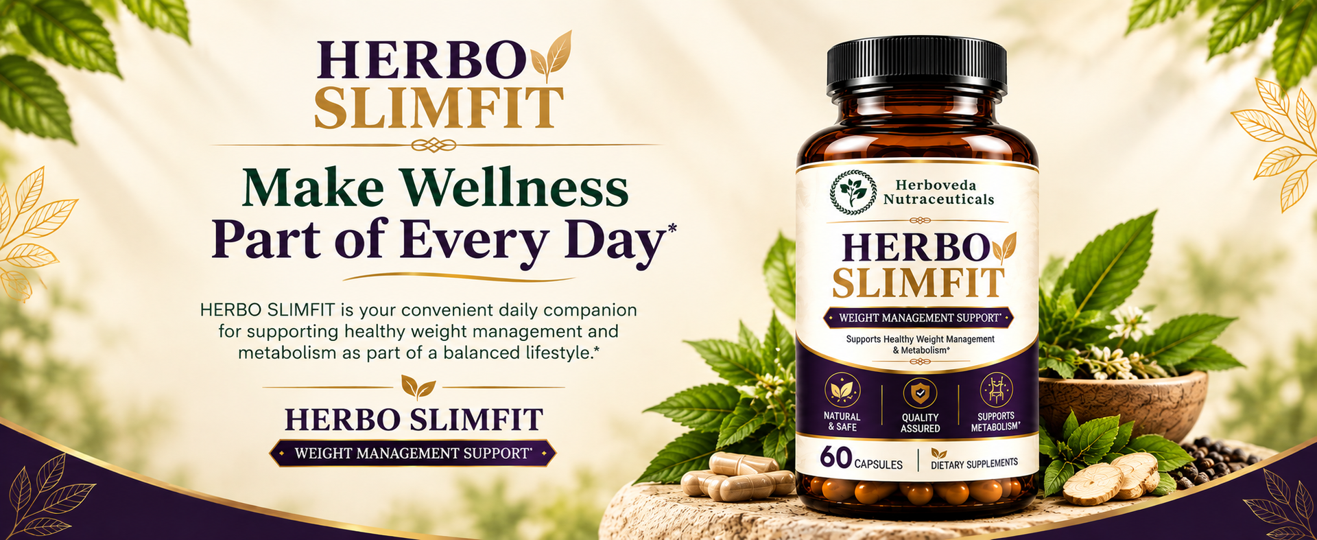 Herbo Slimfit 60 Capsules | Weight Loss Supplement for Women & Men With Green Tea , Black Pepper , Vrikshamla , Guggulu , Haritaki , Ginger , Fenugreek | Metabolism Booster, Fat Burner Weight Loss Supplement for Fat Burn