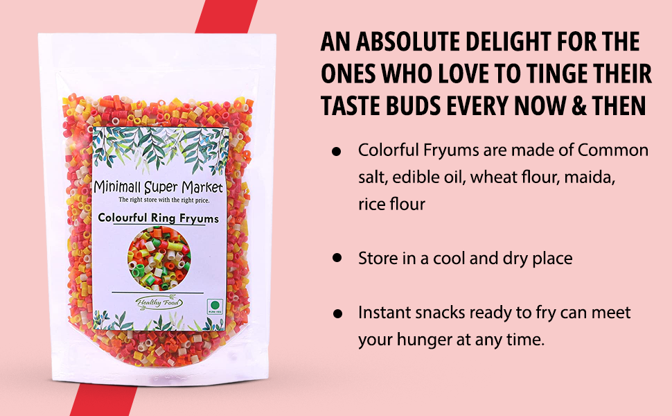MiniMall Super Market Ready to Fry Papad Snacks/Small Colourful Fingers Fryums - 400 gms
