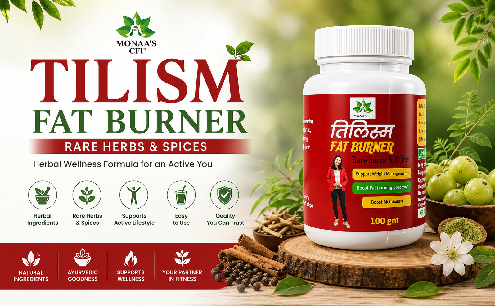 MONAA'S CFI Tilism Fat Burner Herbal Powder | Ayurvedic Weight Management Formula with Rare Herbs & Spices | Supports Fat Burning, Boosts Metabolism & Healthy Weight Loss | Natural Wellness Supplement