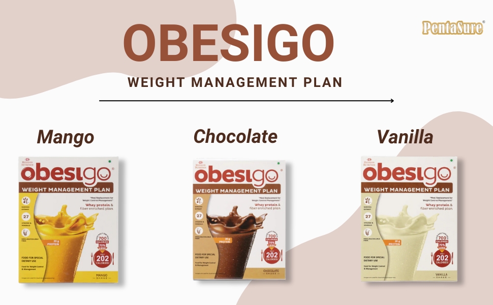 Obesigo BLCD - Meal Replacement Weight Loss & Weight Management Plan | Vanilla - 350Gm (7 Sachets*50g) | Whey Protein & Fiber Enriched | 40.8g Protein/100g, Garcenia Extract, 27 Vitamin & Mineral