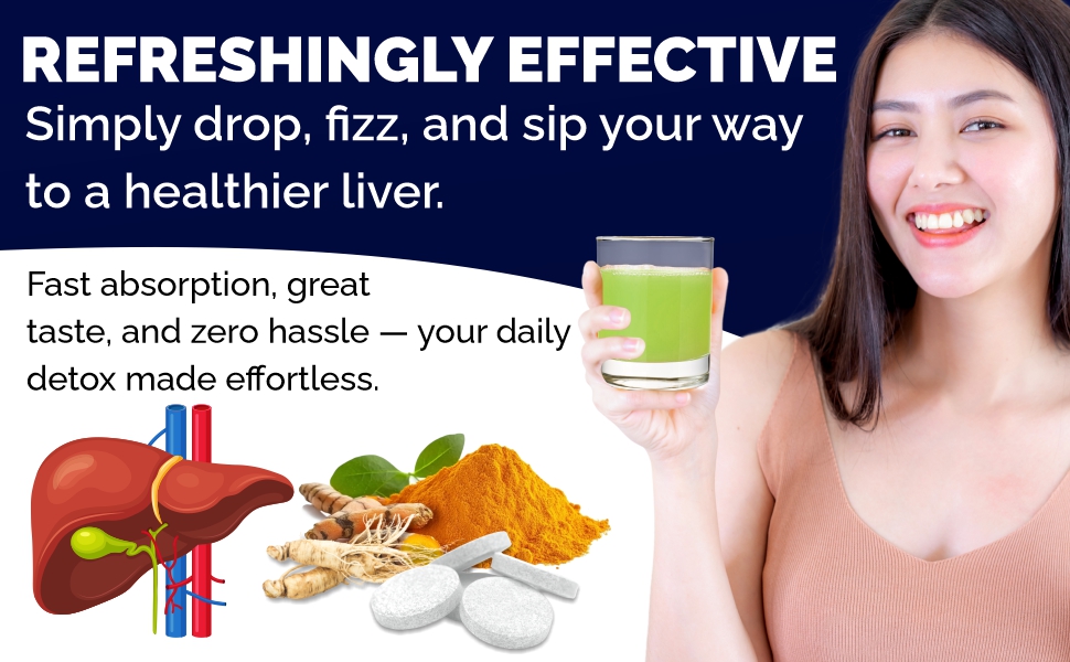 Fitness Veda Liver Detox Effervescent-Pack of 2 | Fatty Liver Health Supplement | Milk Thistle With American Ginseng | Drop, Dissolve, Fizz & Drink | Advanced Ayurvedic Formula for Liver Health – 15 Tablets Each