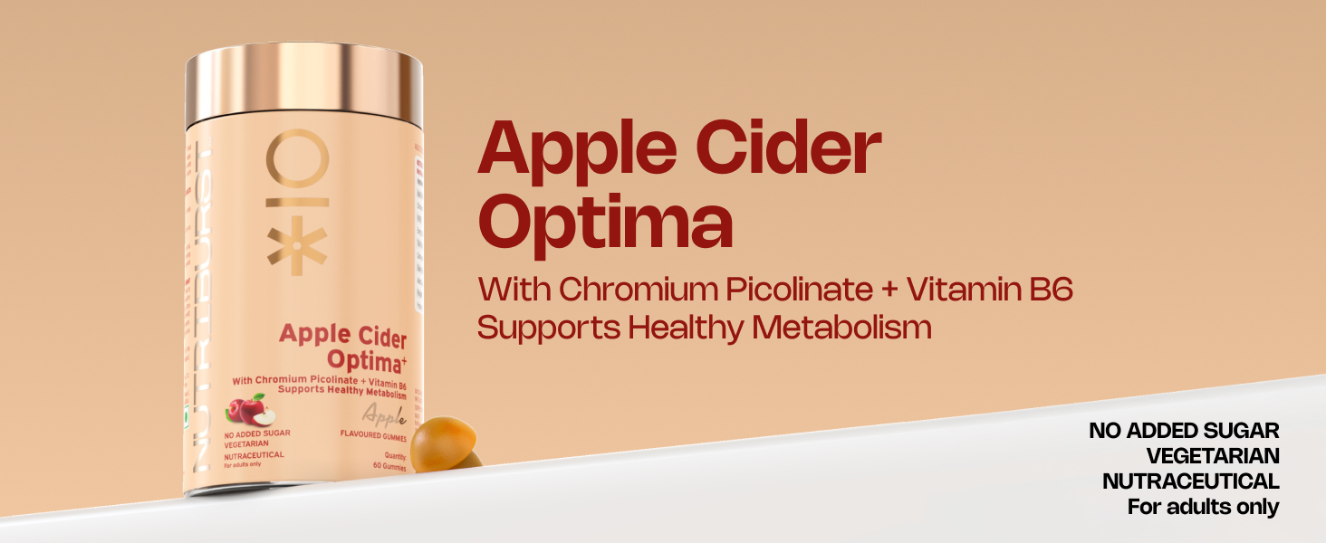 Nutriburst Apple Cider Vinegar 500mg ACV Gummies For Healthy Metabolism | Gut Health & Digestion | Chromium Picolinate Vitamin B6 | Immune Support & Natural Detox | 60 Gummy
