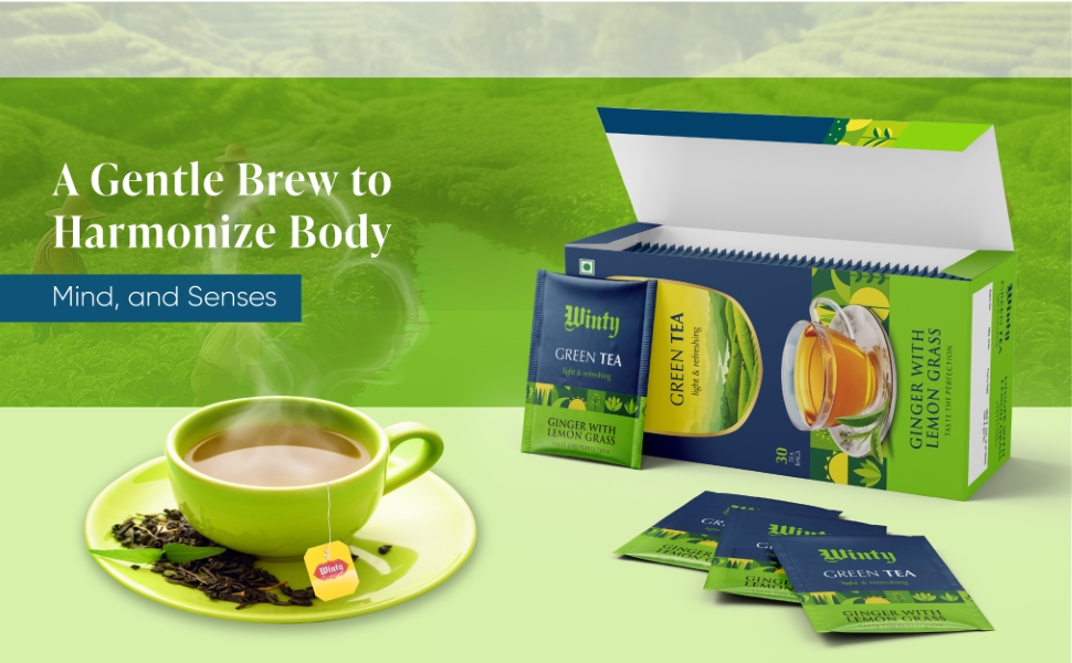 Winty Ginger Lemongrass Green Tea 30 Tea Bags | Wellness Brew | Rich in Antioxidants | Aromatic Blend | Herbal Tea for Natural Detox