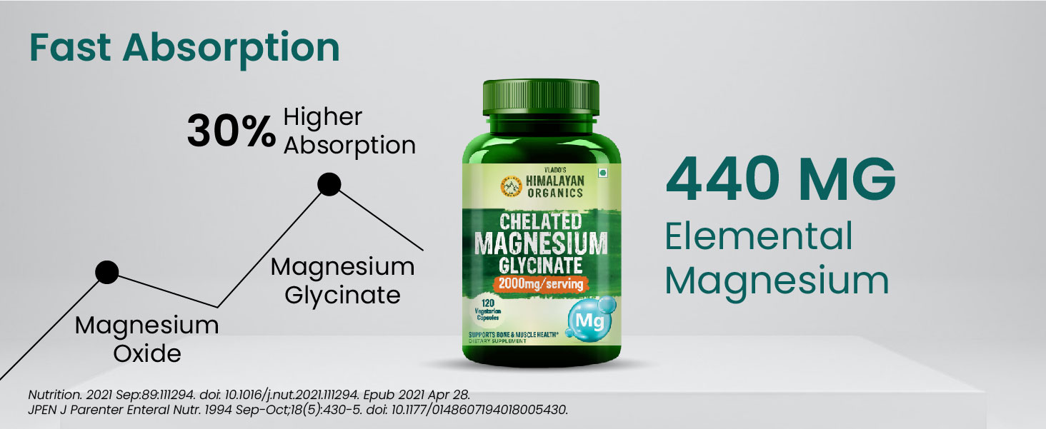 Vlado's Himalayan Organics Chelated Magnesium Glycinate Supplement 2000mg Per Serving | Magnesium Supplement Supports | Clinically Approven | Muscle Recovery & Better Sleep - 60 Veg Tablets