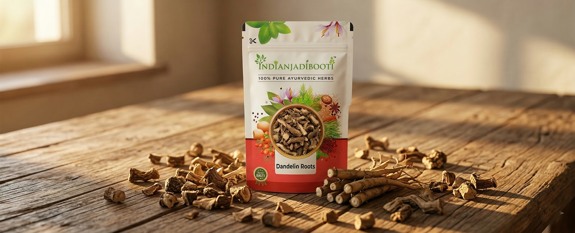 IndianJadiBoot Dandelion Roots (Singhparni/Taraxacum Officinale) - For Natural Detox & Digestion -100 Grams Pack