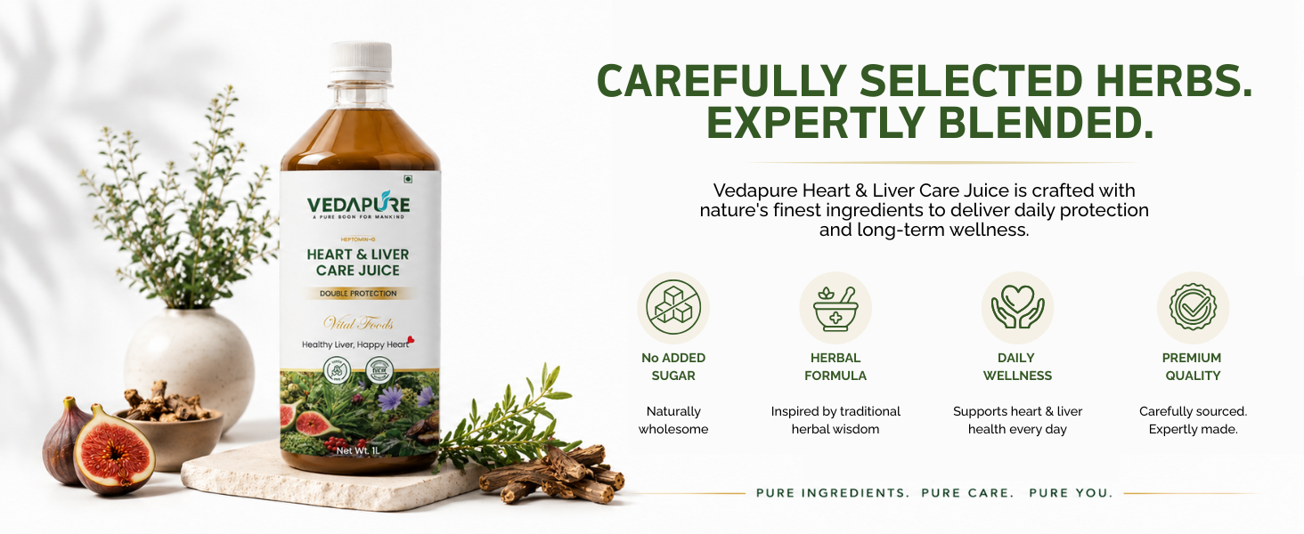 Vedapure Heart & Liver Care Juice 1 Litre | Herbal Liver Detox Supplement