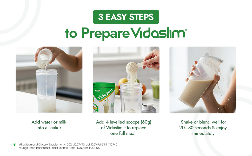 Vidaslim Caffe Latte 500g - Protein Powder For Men & Women Weight Control & Management | Clinically Proven Meal Replacement Protein Health Shake | No Added Sugars | 22.8g Protein Per Serve | Green Tea & White Kidney Bean Extracts