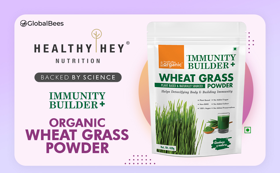 HealthyHey Organic Wheat Grass Powder | Builds Immunity & Detoxify Body | 400 gram