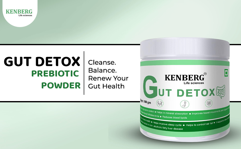 KENBERG Gut Detox Prebiotic Powder, 180g, with FOS and Vitamins for Digestive Health, 15 Servings