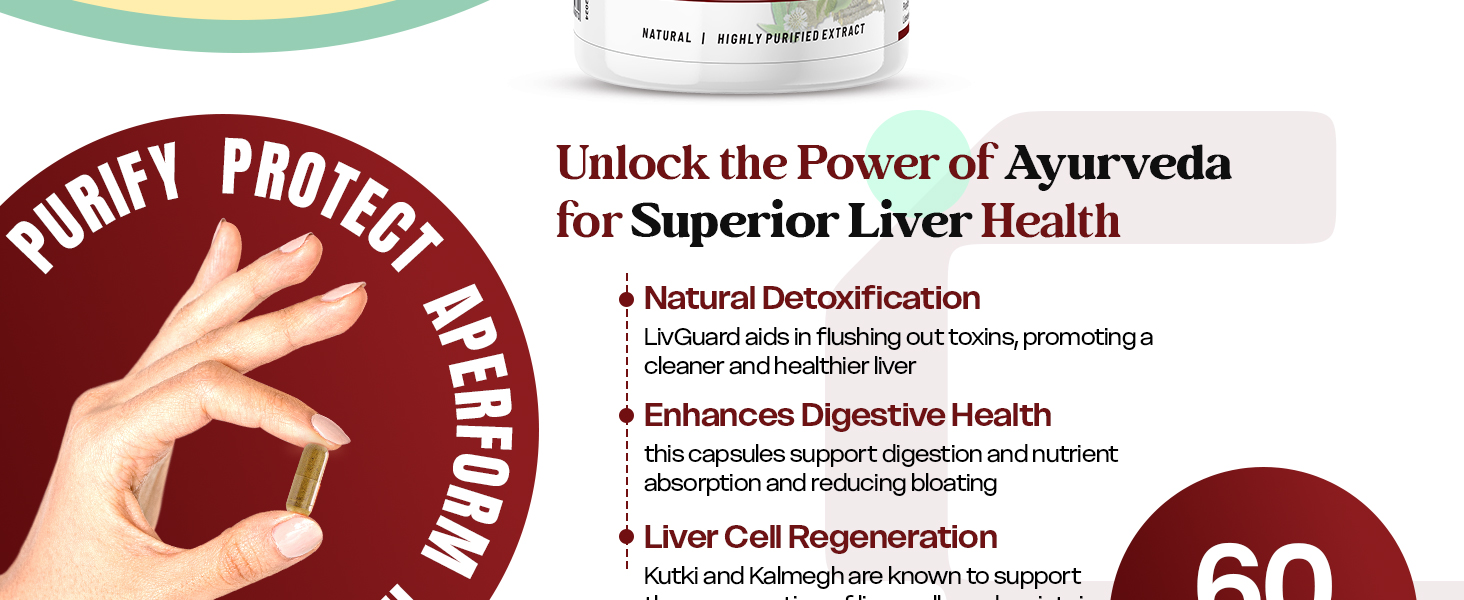 Life Aveda Liv Guard for Fatty Liver and Liver Detox Supplement | Help and Support Digestion, Blood purifier, Liver Function & Metabolism | Organic & Natural Ayurvedic Lever Detox Capsules | 60 Veg Caps (One Month Supply)