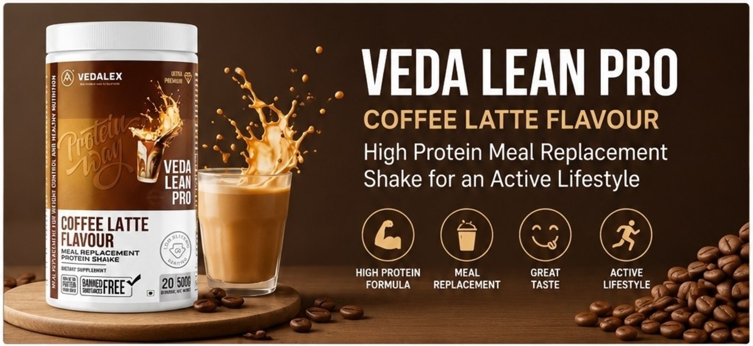 500g 20 Servings | To Lose Weight | Veda Lean Pro Protein Way – Coffee Latte Flavour | Meal Replacement Protein Shake | Low GI | High Soy Protein | Ultra Premium | Weight Control & Daily Nutrition