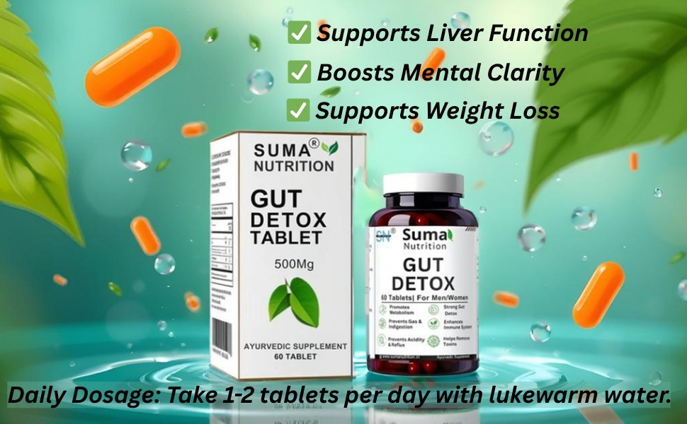 Gut Detox Supplement | Natural Digestion Support, Bloating & Constipation Relief | Ayurvedic Gut Cleanse Tablet with Kutki | Men & Women - 60 Veg Tablets