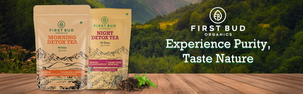 First Bud Organics Ultimate Detox Tea Combo - Morning & Night Cleansing Blend for Refreshed Days and Restful Nights (50g x 2) | Weight Loss Tea