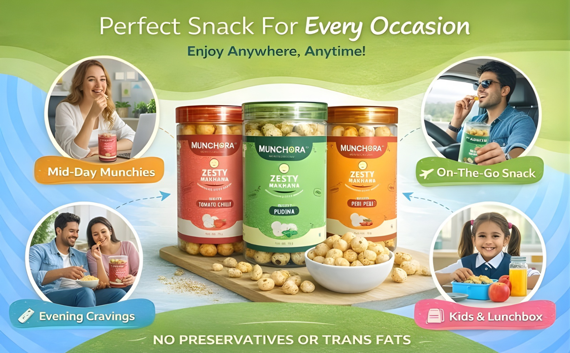 Munchora Premium Zesty Cheese Makhana - 140g | Roasted, Not Fried | Healthy Snack | No Preservatives | Cholesterol Free | Gluten Free | Rich In Protein & Fiber | Ready-to-Eat Snack | (70g x 2 Packs)