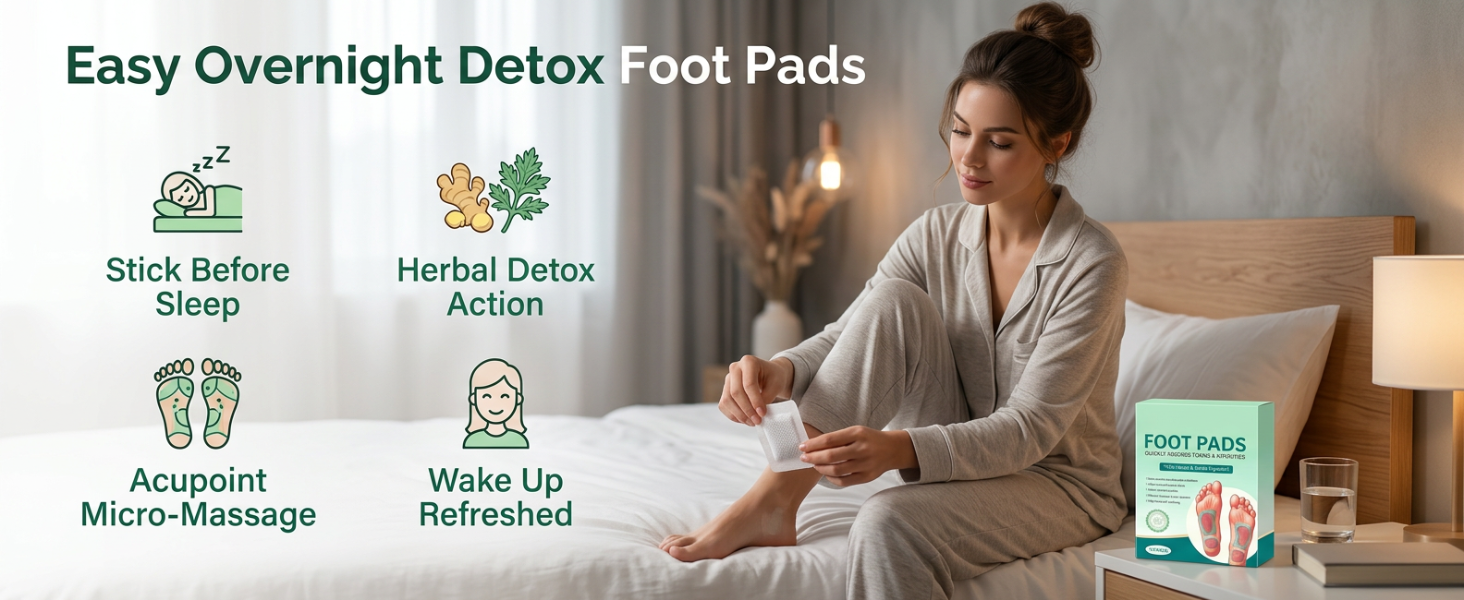 Herbal Detox Foot Pads with Bamboo Vinegar Natural Gentle Ingredients Foot Patch for Night Use Relaxation Sleep Support Pain Relief and Daily Toxin Cleansing (Pack Of 1)