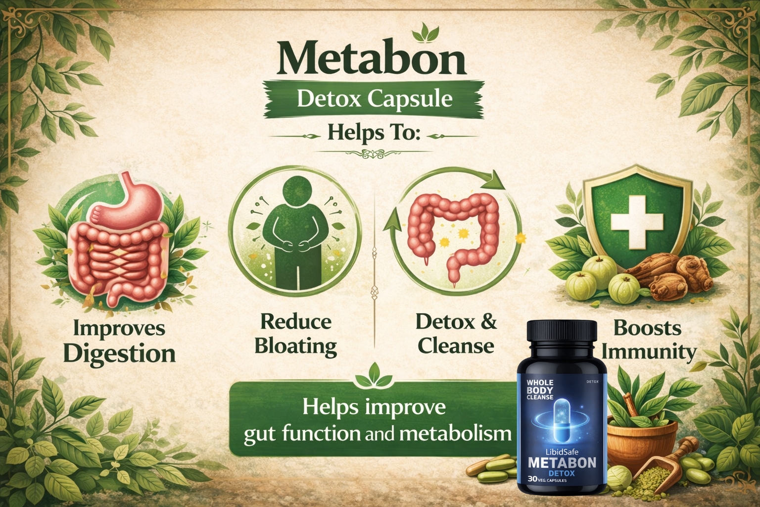 Metabon Detox Capsules + Extra Special Face Glow Capsules | Whole Body Cleanse & Skin Glow Support Combo (Pack of 2)
