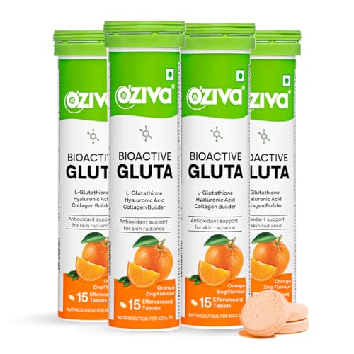 OZiva Bioactive Glutathione Tablets, Skin Glow, Orange, 60 Tabs, Pack of 4