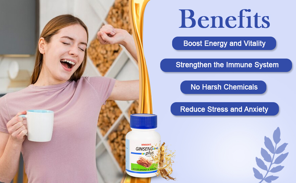 Bakson's Ginseng Plus Capsule | Immunity Booster Capsules For Enhancing Energy Levels, Memory, Concentration & Help To Reduce Stress, 30 Capsules