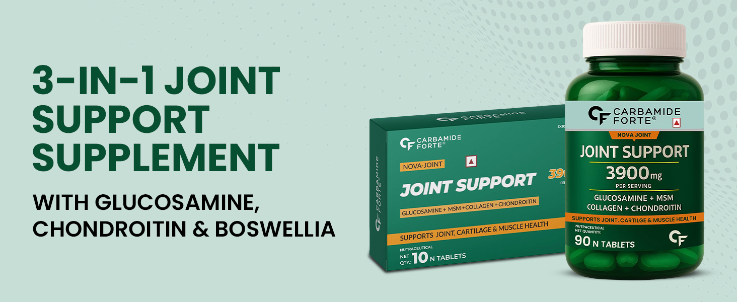 Carbamide Forte Glucosamine & Chondroitin MSM - Joint Support Supplement with Vitamins - 3900mg Per Serving – 10 Tablets