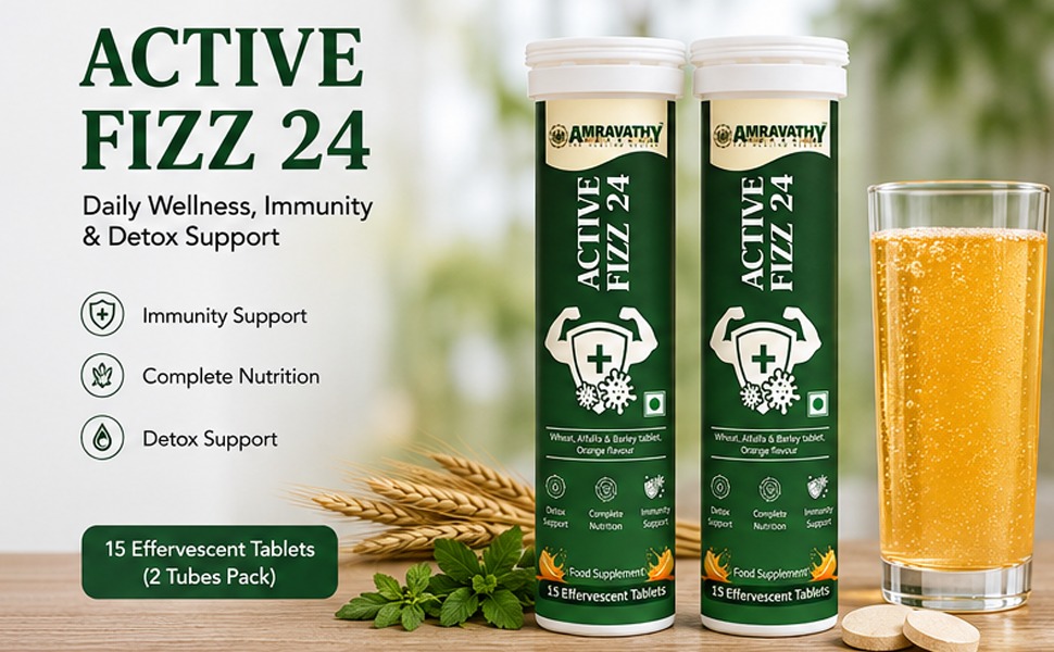Active Fizz Effervescent Tablets, Alkaline Detox and Immunity Booster, Digestive and Metabolism Support, Orange Flavour, 24 Tablets