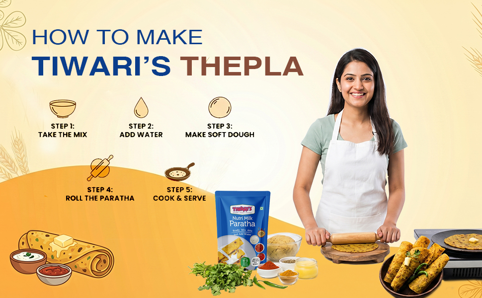 Tiwari’s Nutri Milk Paratha/Poori Ready-To-Use Atta Mix | 100% Vegetarian Instant Healthy High Protein & Fiber Flatbread Mix With No Preservatives, No Onion & Garlic | 300gm, Pack of 2