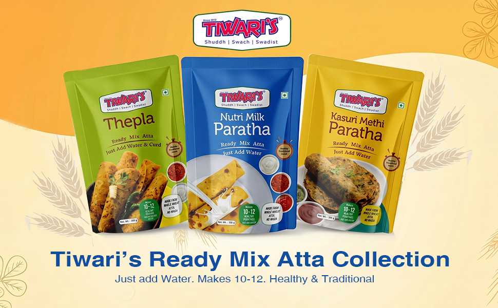 Tiwari’s Nutri Milk Paratha/Poori Ready-To-Use Atta Mix | 100% Vegetarian Instant Healthy High Protein & Fiber Flatbread Mix With No Preservatives, No Onion & Garlic | 300gm, Pack of 2