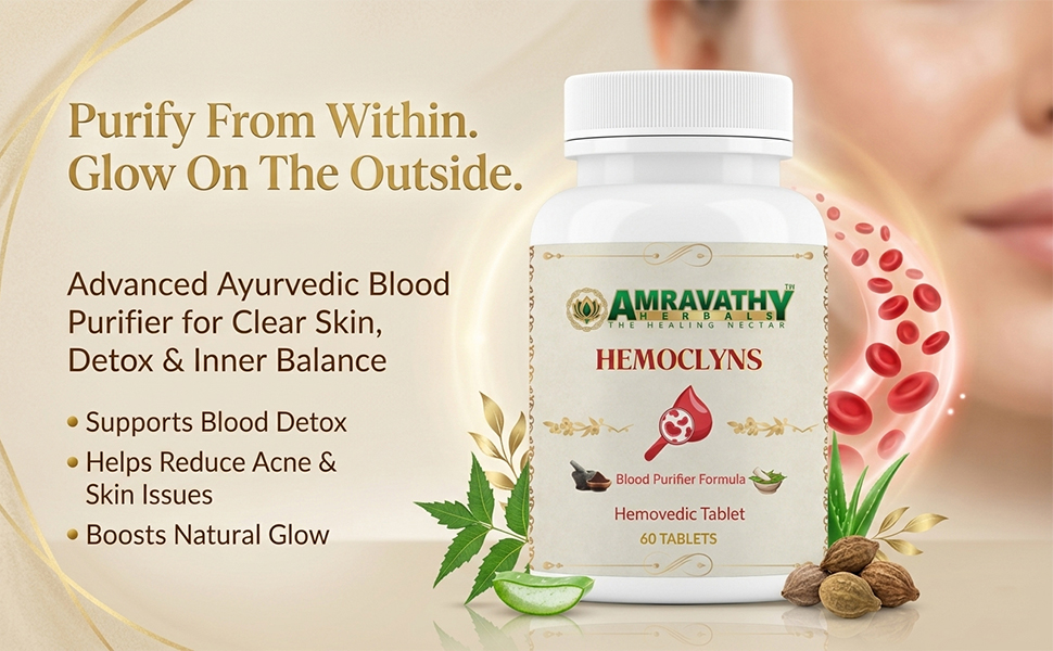Hemoclyns Ayurvedic Tablets | Herbal Blood Purifier Formula with Neem, Manjistha & Triphala | Supports Skin Clarity & Internal Balance | 60 Tablets