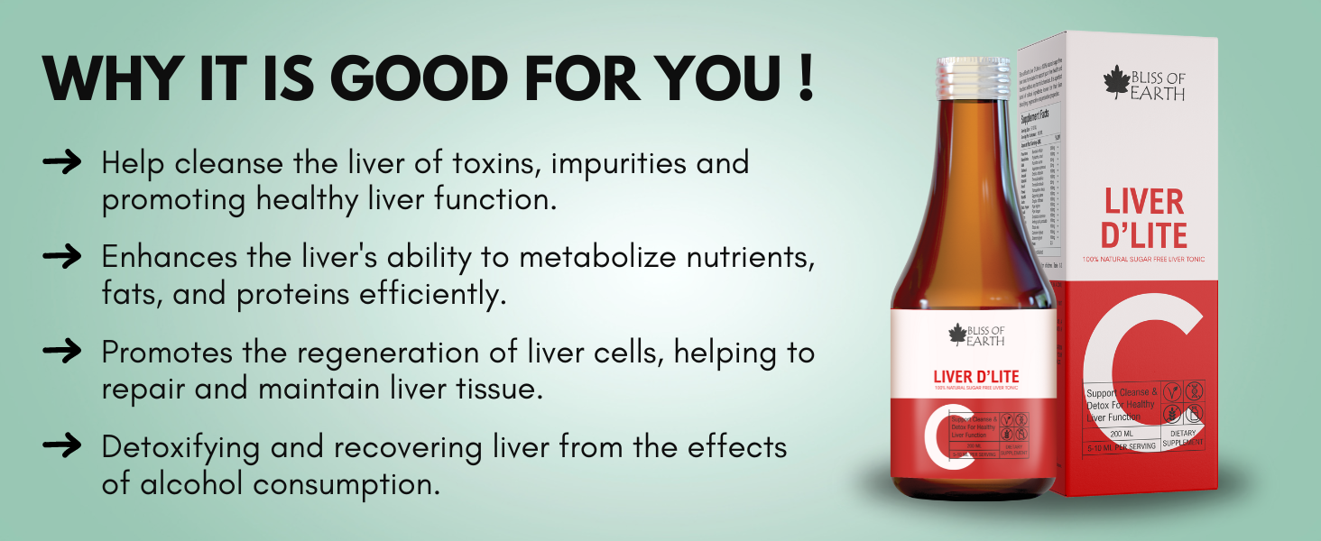 Bliss of Earth Natural Liver Syrup, Sugar Free Liver Cleanse & Detox Helps Digestion & Appetite, 200ml