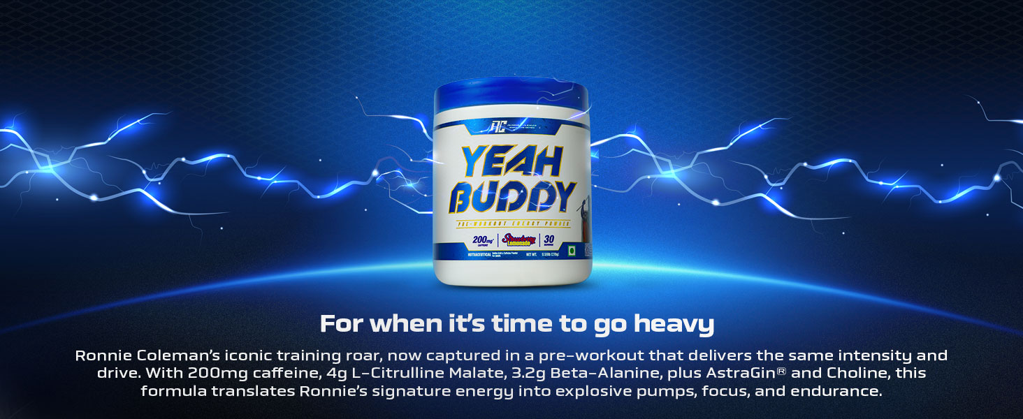 Ronnie Coleman Signature Series Yeah Buddy Pre-Workout Powder, Strawberry Lemonade (30 Servings, 270g / 0.59lbs)