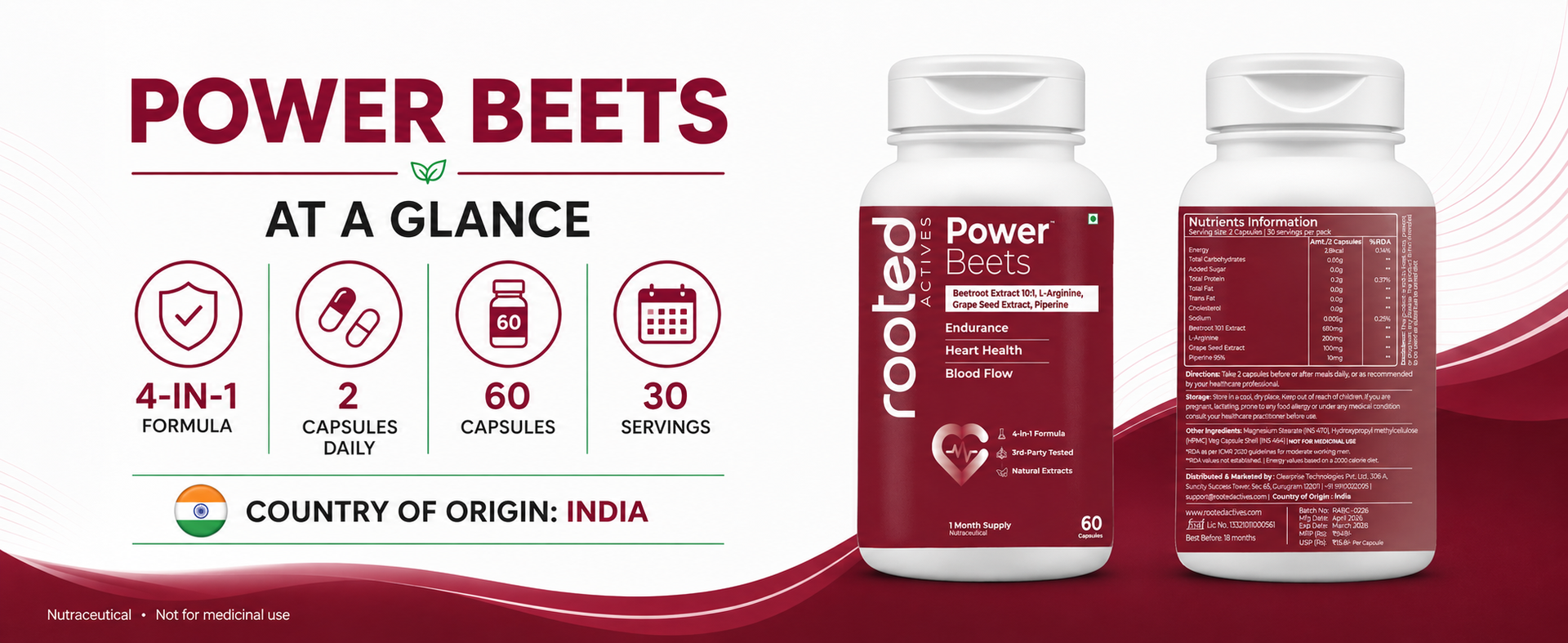 Rooted Actives Power Beets™ - Beetroot Extract Capsules 60s