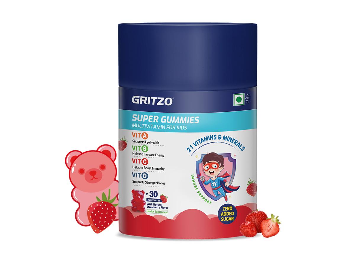 Gritzo Super Gummies Multivitamin for Kids, Strawberry, 30 Gummies