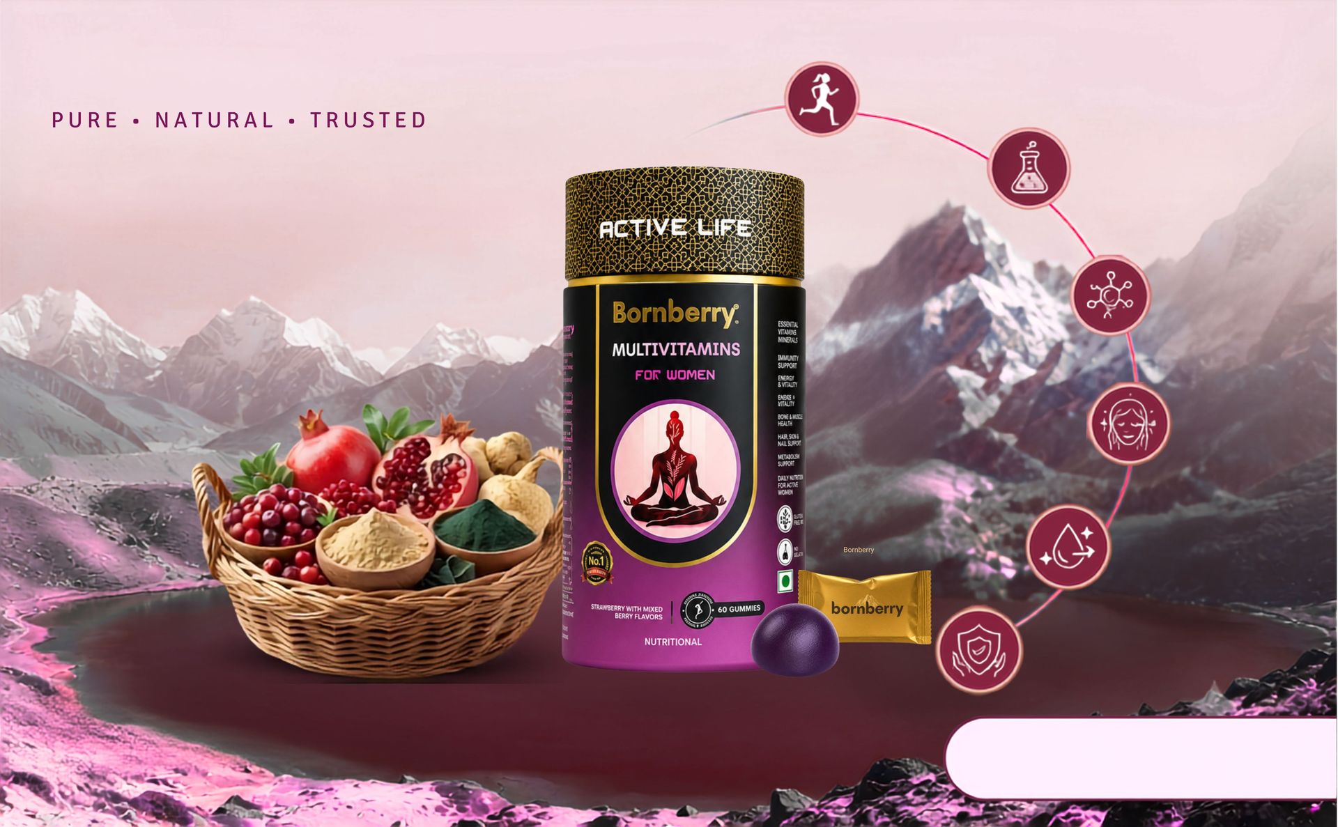 Multivitamins for Women Gummies | 15 Vitamins & 8 Minerals | With Glutathione, Vitamin C, Biotin, Zinc & Iodine | Strawberry with Mixed Berry Flavour | No Added Sugar | 60 Gummies