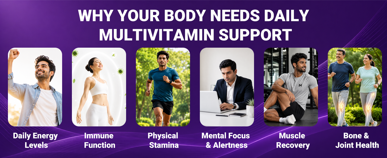 NutraStore Multivitamin Multimineral Advanced Tablets for Men & Women | With Ginseng, Ginkgo Biloba & Shatavari | Vitamins A, C, D3, K2, B12 for Energy, Immunity, Muscle Recovery & Wellness | 60 Veg Tablets