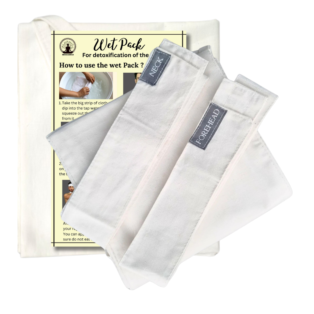 Wet Pack Cotton Patti for Body Detox with VELCRO CLOSURE | Satvic Lifestyle | Set of 3 Strips for Abdomen, Neck and Head | Contains Cotton Cloth Bag and User Manual