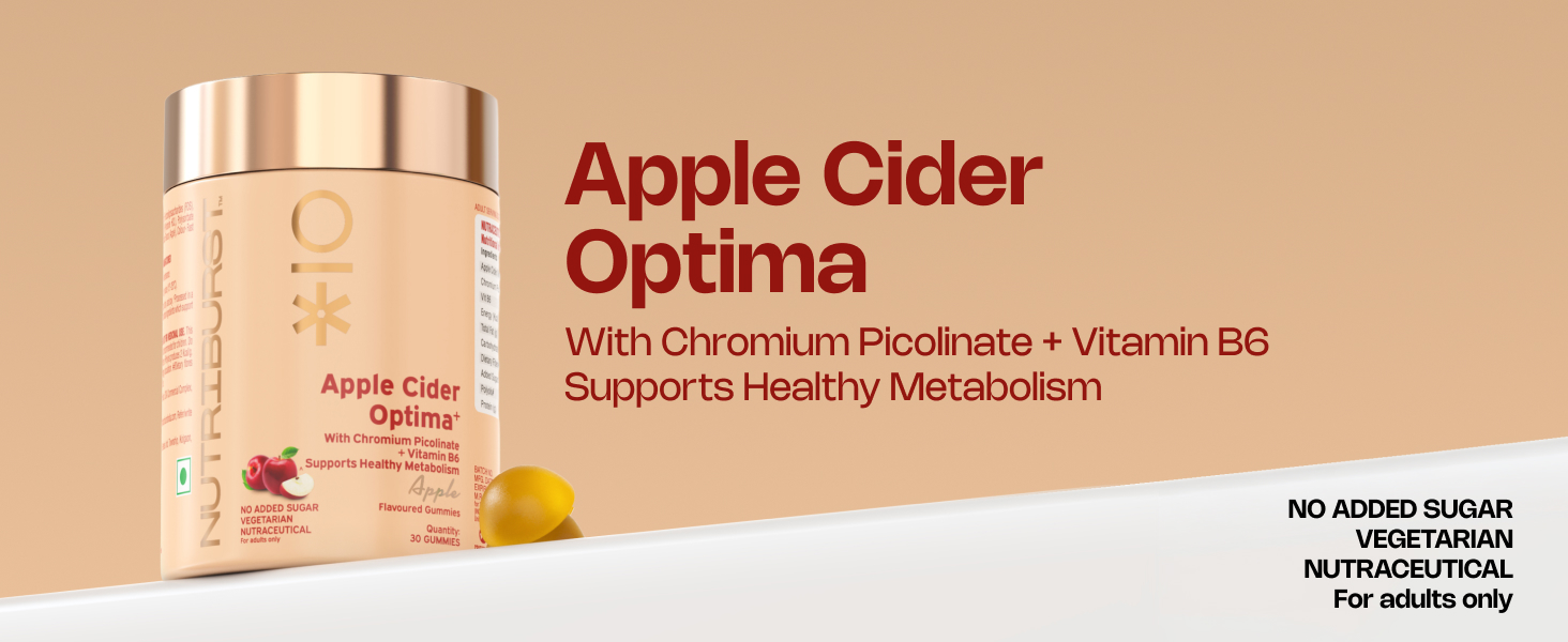Nutriburst Apple Cider Gummies For Healthy Metabolism Chromium Picolinate Vitamin B6 Gummies |Immune Support & Natural Detox|Energize with Apple's Metabolic Magic| (30 Gummy)