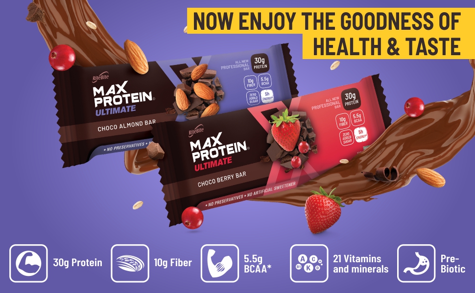 RiteBite Max Protein Ultimate Choco Berry Bars 600g Pack of 6 (100g X 6)