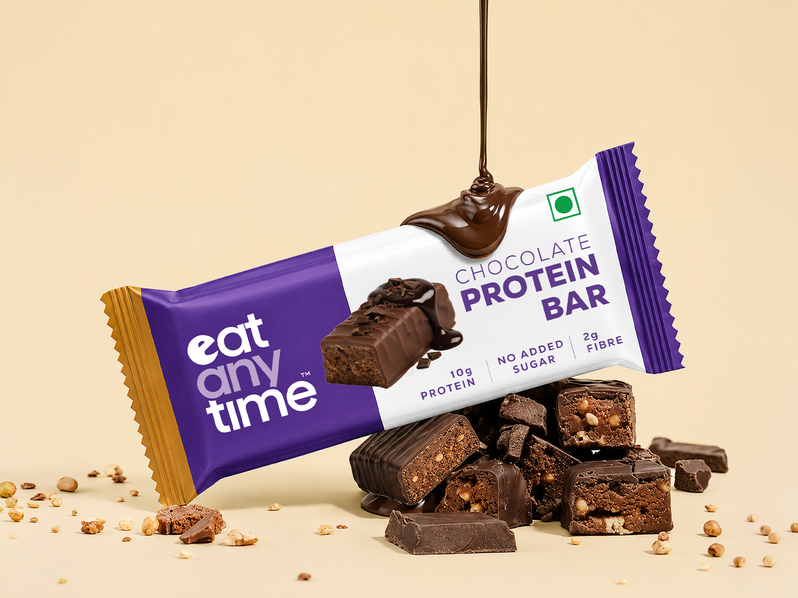EAT Anytime Chocolate Protein Bar | No Added Sugar | 10g Protein per bar | Gut friendly | Low Calorie | Pack of 10 bar