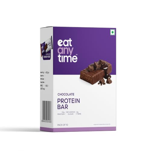EAT Anytime Chocolate Protein Bar | No Added Sugar | 10g Protein per bar | Gut friendly | Low Calorie | Pack of 10 bar