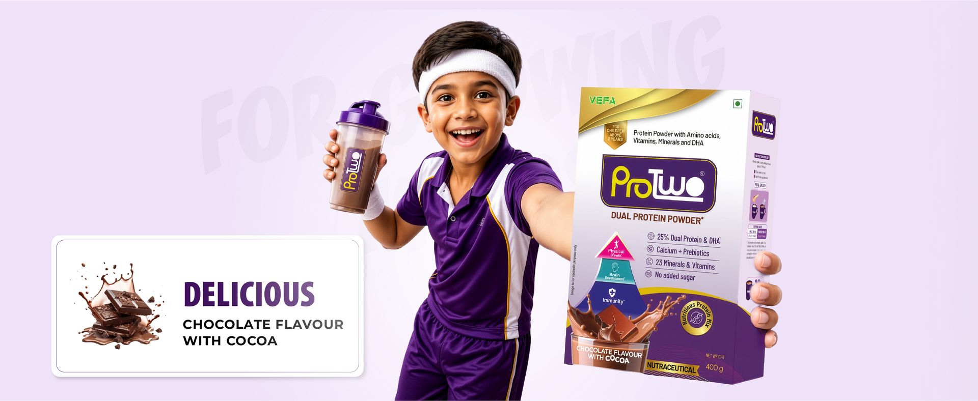 I Protein Powder For Kids I 2+ Years I No Added Sugar I Contains 25% Dual Protein, DHA, Calcium & Prebiotics I Supports Physical Growth, Brain development & Boosts Immunity I Chocolate Flavour I 400g