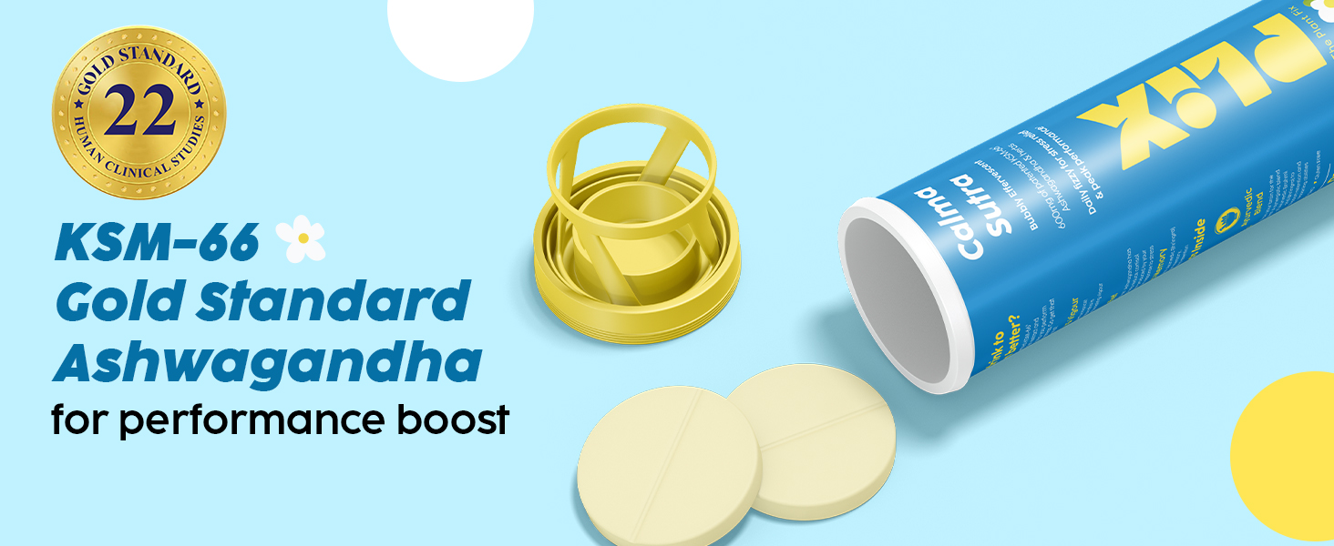 PLIX- THE PLANT FIX | KSM-66 Ashwagandha Gold Standard Effervescent (300 mg) | Brahmi & Bhringraj helps relieve stress & boosts performance| Promotes Calmness, Increase Mental Acuity, & Muscle Recovery (45 Tabs) (Pack of 3)