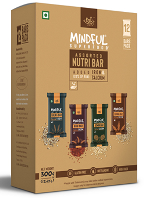 Eat Anytime Multigrain Millet Energy Chocolates, 12 Bars | High Protein, High Fiber, No Added Sugar | Gluten Free Granola Bars with Ragi, Dark Chocolate | Healthy Snack (300g)