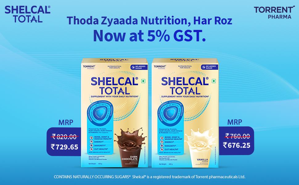 Shelcal Total - Powered by Protein, Multi-Vitamin, Multi-Mineral & Prebiotic supports Bone, Joint & Muscle, Immunity, Gut Health and more - No Added Sugar (Vanilla) 200g - By Torrent Pharma