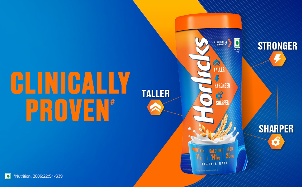 Horlicks Nutrition Drink Jar - 200 g - Classic Malt - Clinically Proven to make kids Taller, Stronger, Sharper