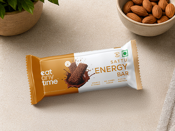 Eat Anytime Sattu Energy Bar | Sea Salt Caramel | Rich in Protein | Ancient Indian Supergrain | Source of Fibre | No Added Refined Sugar | 25g
